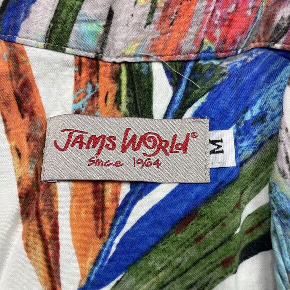 Jams World Shirt Mens Medium White Multicolor Aloha Hawaiian Rayon Made in USA - Picture 3 of 11